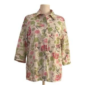 Kim Rogers Floral Button Down Shirt with Notched Collar | Size 12